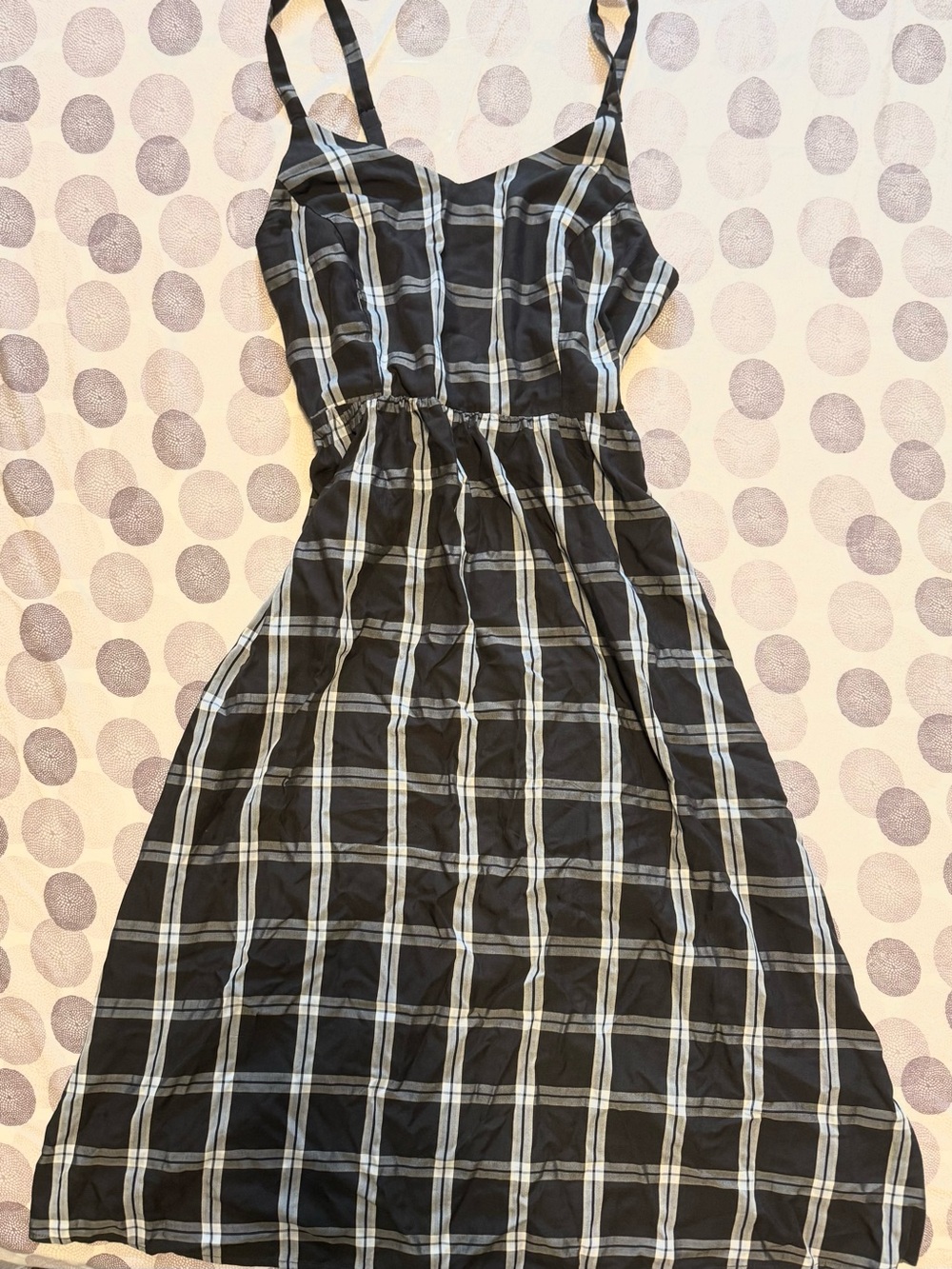 Black Plaid Midi Dress with Spaghetti Straps